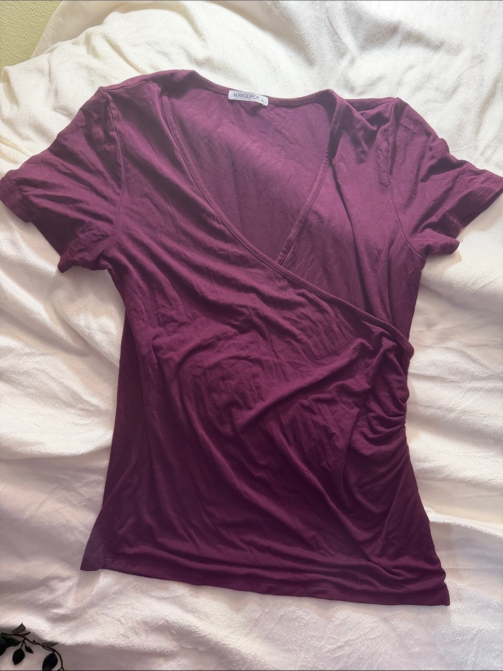 Madewell Plum Wrap-Style Short Sleeve Tee